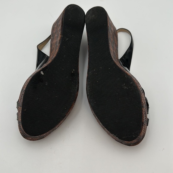 TAHARI Steffi Open-Toe Cut-Out Slingback Heels Platform Black Patent Leather - Picture 2 of 16